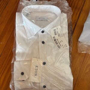 Eton Men's White Dress Shirt with Black Buttons